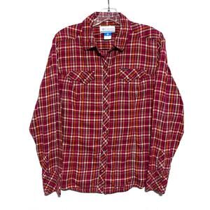 Columbia Plaid Pearl Snap LS Button Shirt Womens L Western Country Ranch Cowgirl